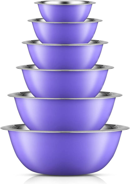 JoyJolt Stainless Steel Mixing Bowl Set - 6 Piece Nesting Bowls, 5qt to 0.5qt, Ideal for Kitchen, Cooking, Baking and Storage