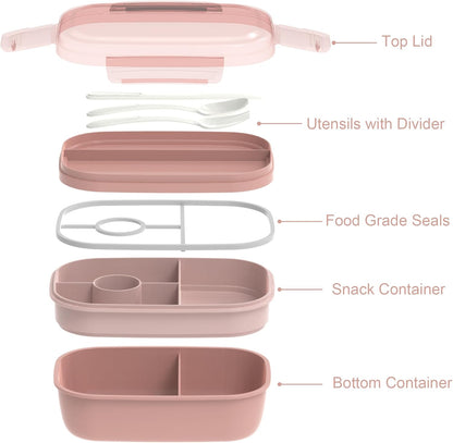JBGOYON® Bento Lunch Box with Bag - All-in-One Stackable Lunch Containers with 3 Layers for Adults & Kids, 1900 ML Modern Bento-Style Design, Built-in Utensil Set, Lunch Bag (Purple)