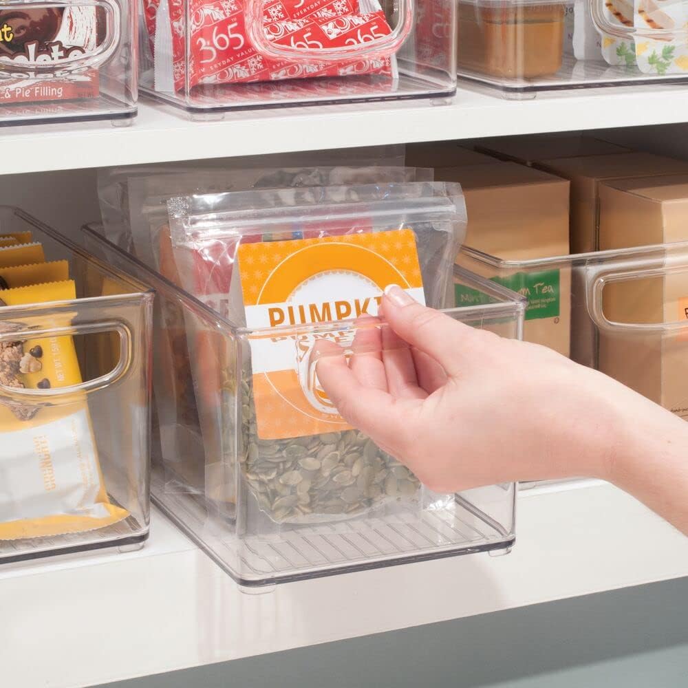 mDesign Plastic Kitchen Organizer - Storage Holder Bin with Handles for Pantry, Cupboard, Cabinet, Fridge/Freezer, Shelves, and Counter - Holds Canned Food, Snacks - 2 Pack - Clear