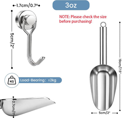 Wapodeai 6oz Stainless Steel Ice Scoop for Freezer with Magnetic Hook