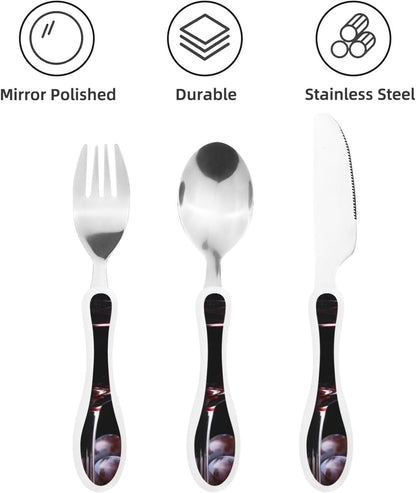 3-Piece Kids Silverware Set With Storage Case, Stainless Steel Reusable Children Safe Knife Spoon Fork Set Blue Active Girl Running Sunset Children Flatware Set For Kids Lunch Box - Colors A