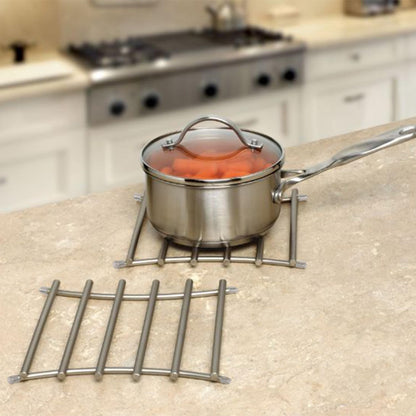 FitWell Heat-Resistant Steel Dining Protector Modern Metal Trivet for Kitchen Table, Holds Hot Pots & Cast Iron Cookware, Trivet for Serving and Organization of Hot Dishes in Kitchen (Satin Nickel)