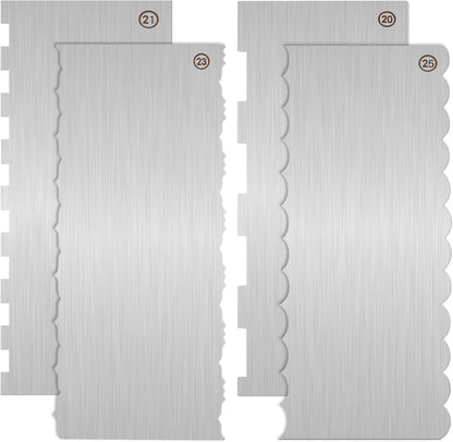 2Pcs 9 Inch Stainless Steel Cake Scrapers, Double-Sided Icing Combs