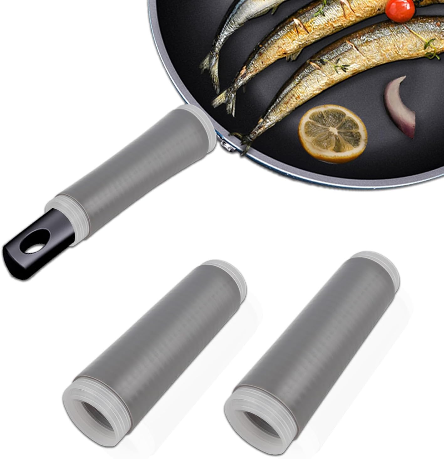 Silicone Pan Handle Sleeve,2pcs Small Heat Resistant Cast Iron Skillet Handle Covers,Pull-Out Anti-Slip Shrink Cast Iron Handle Cover for Shovel, Knifes Etc (Small-2pcs)
