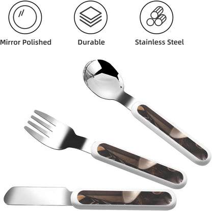 Stainless Steel Kids Silverware Set, Cowboy Black Hat Western Boots Utensil Set Reusable Children Safe Knife Spoon Fork Set With Storage Case Dishwasher Safe For Lunch, Travel Outdoors