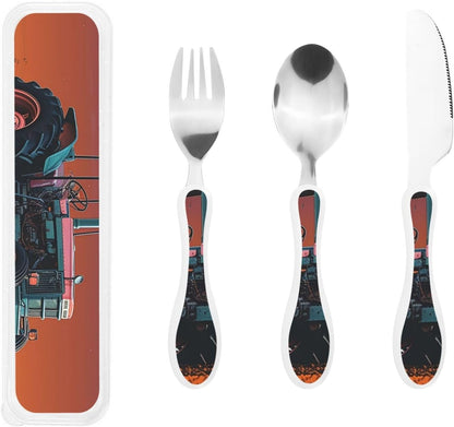 3-Piece Kids Silverware Set With Storage Case, Stainless Steel Reusable Children Safe Knife Spoon Fork Set Butterfly On Beautiful Flower Children Flatware Set For Kids Lunch Box