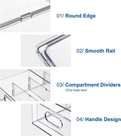 Fridge Organizers and Storage Pull Out Drawer, 2 Small | Stackable, Clear, Fruit and Veggies Containers, for Kitchen, Cabinet