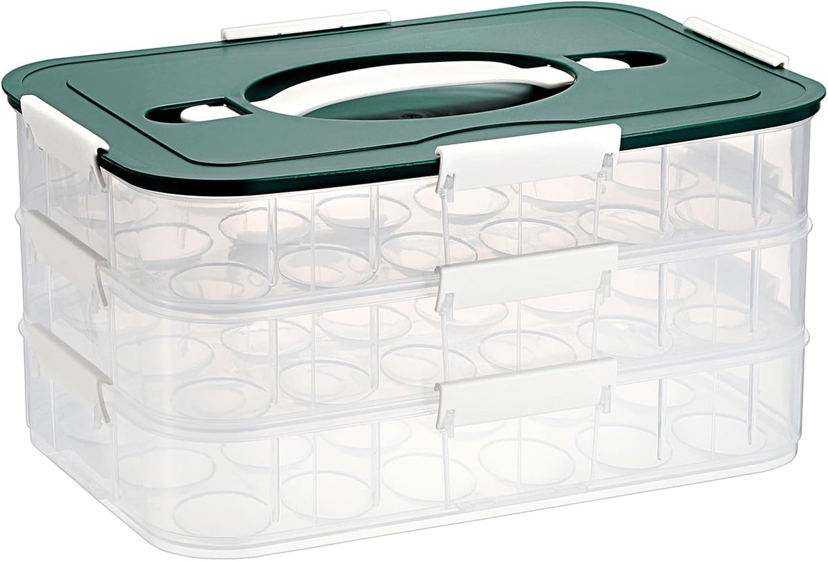 BTSKY Deviled Egg Platter with Lid, 3-Layer 54 Slots Deviled Eggs Carrier, Clear Portable Egg Holder for Fridge Reusable Deviled Eggs Tray Carton Box for Easter and Party Favor (3-Layer, Orange)