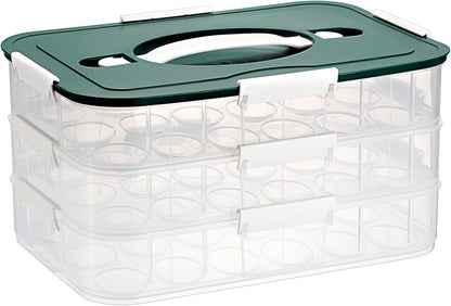 BTSKY Deviled Egg Platter with Lid, 3-Layer 54 Slots Deviled Eggs Carrier, Clear Portable Egg Holder for Fridge Reusable Deviled Eggs Tray Carton Box for Easter and Party Favor (3-Layer, Orange)
