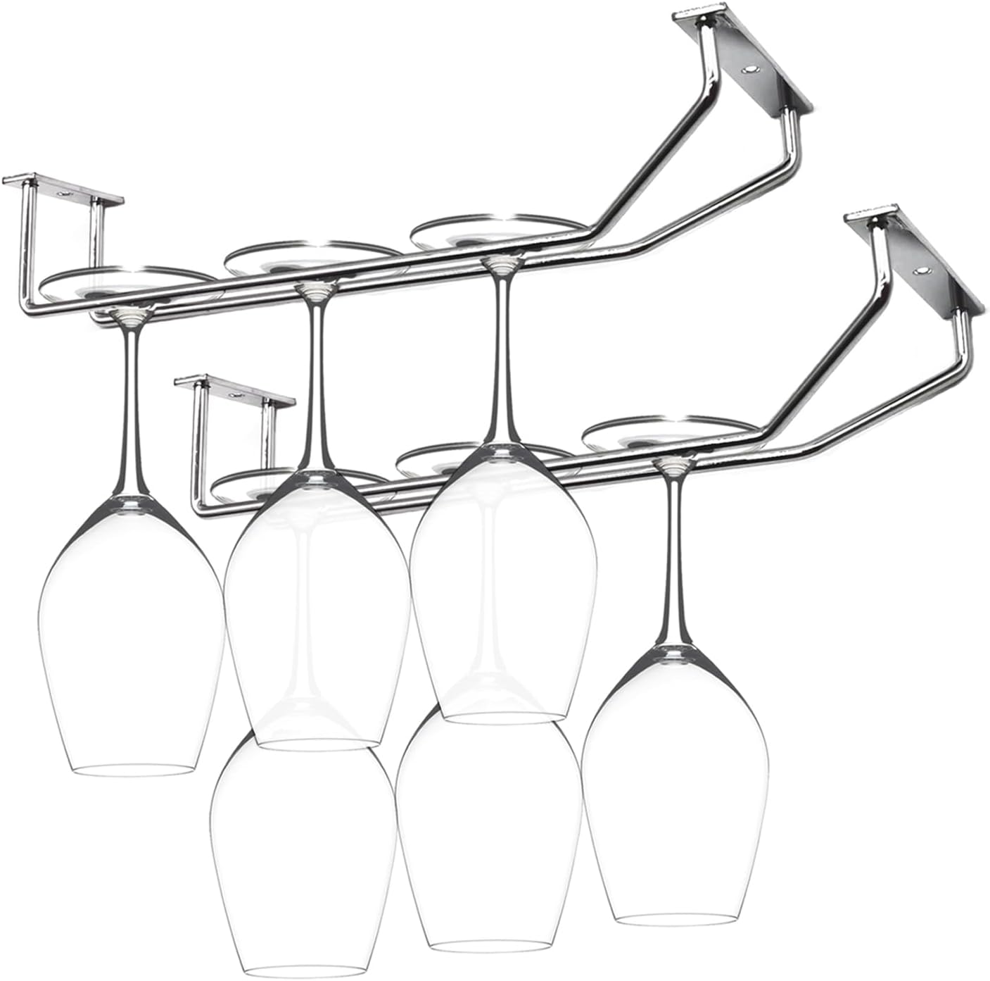 14-Inch Gold Wine Glass Rack, Under Cabinet Wine Glass Holder Stainless Steel Stemware Rack - Hanging Stemware Holder for Cabinet Kitchen Bar, Set of 2