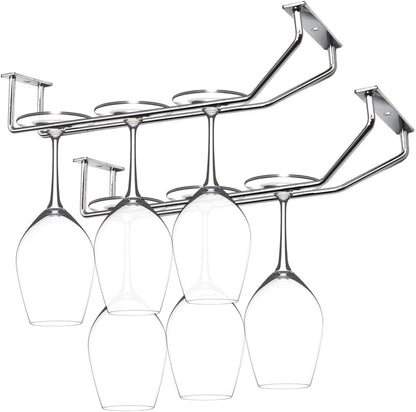 14-Inch Gold Wine Glass Rack, Under Cabinet Wine Glass Holder Stainless Steel Stemware Rack - Hanging Stemware Holder for Cabinet Kitchen Bar, Set of 2