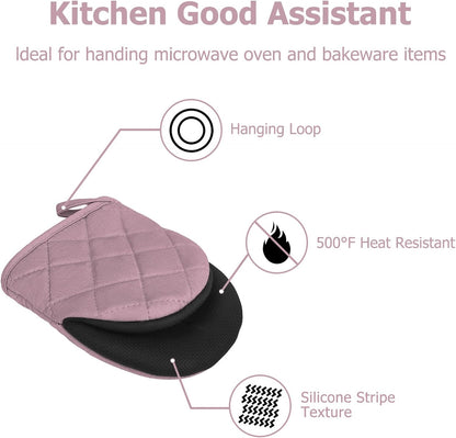 Goldmeet Mini Oven Mitts 2-Pack, 7"x5.5", 500°F Silicone Grip, Gray