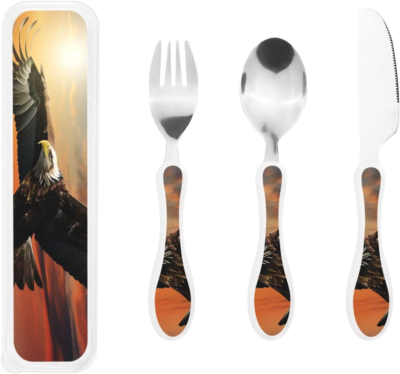 3-Piece Kids Silverware Set With Storage Case, Stainless Steel Reusable Children Safe Knife Spoon Fork Set Easter Bunny Eggs Spring Flower Rabbit Children Flatware Set For Kids Lunch Box