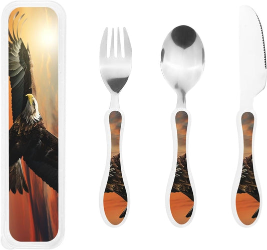 3-Piece Kids Silverware Set With Storage Case, Stainless Steel Reusable Children Safe Knife Spoon Fork Set Easter Bunny Eggs Spring Flower Rabbit Children Flatware Set For Kids Lunch Box