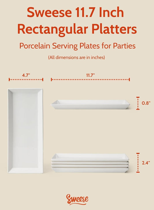 Sweese Serving Platter, 15.5/13.8/11.7 Inch Rectangle Porcelain Serving Trays, Serving Dishes for Entertaining, White Platters for Serving Food Party, Turkey Platter for Thanksgiving, Set of 3