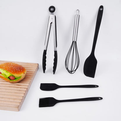 Silicone Kitchen Utensils Set - 5 Pcs Spatula Set with Holder, Heat Resistant, Dishwasher Safe (Green)