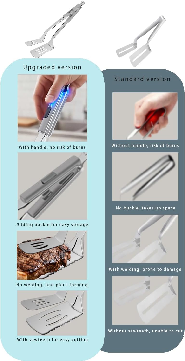13.5-inch Stainless Steel Tongs for Cooking – Versatile Metal Spatula Tongs for Flipping, Picking Up, Cutting, and Stir-Frying Meats and Other Foods. Kitchen Tongs Durable and Multifunctional.(White)