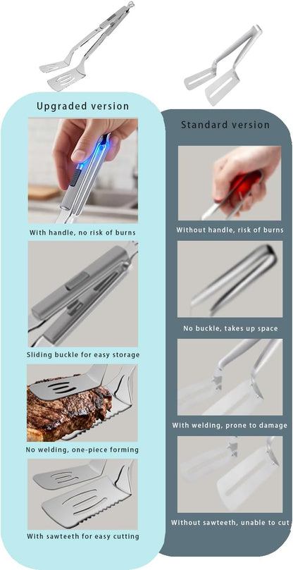 13.5-inch Stainless Steel Tongs for Cooking – Versatile Metal Spatula Tongs for Flipping, Picking Up, Cutting, and Stir-Frying Meats and Other Foods. Kitchen Tongs Durable and Multifunctional.(White)