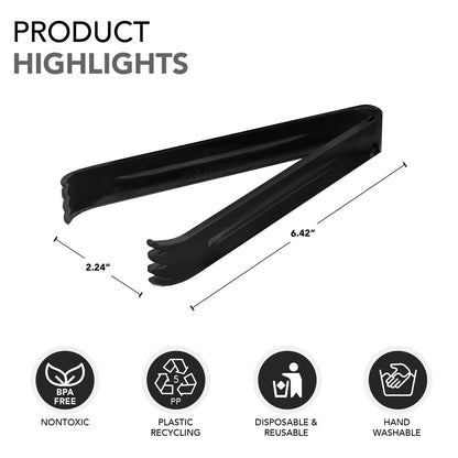 Party Essentials - N617 Hard Plastic Serving Tongs, 6.5", Black