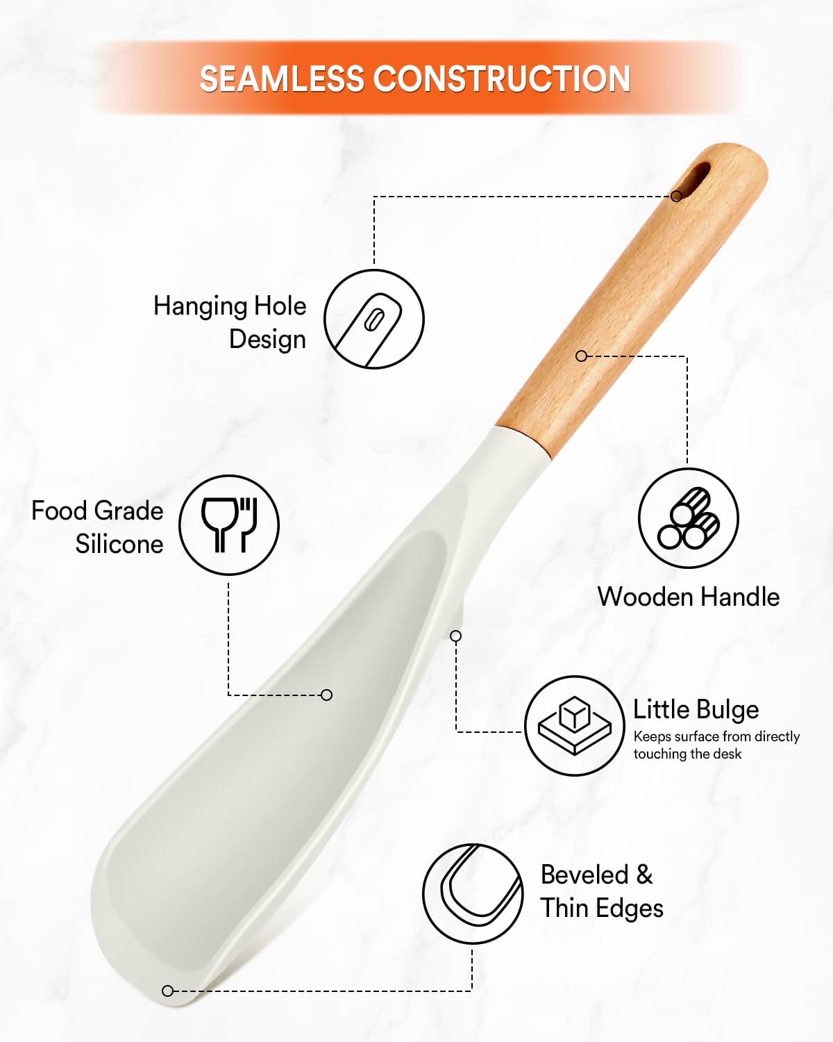 Cooking Spoon for Nonstick Cookwares, Great for Cooking and Serving Sturdy BPA-Free Matte Silicone, Wood Handle Spoon for Mixing, Scoop, and Scrape (Black & Grey, 11.4 inch)
