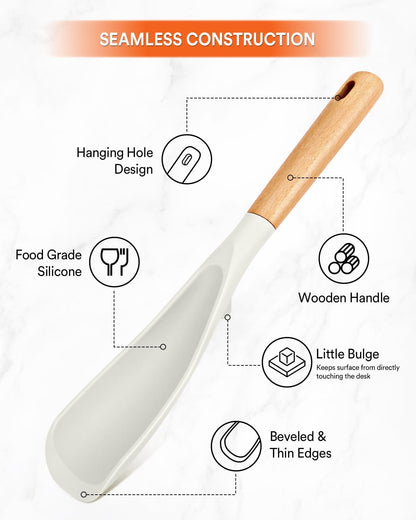 Cooking Spoon for Nonstick Cookwares, Great for Cooking and Serving Sturdy BPA-Free Matte Silicone, Wood Handle Spoon for Mixing, Scoop, and Scrape (Black & Grey, 11.4 inch)