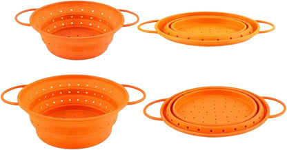 Silicone Colander, Collapsible Colander, Kitchen Food Strainer, Colander with Handles, Foldable Colander, Space-Saving Design, Heat resistant, 2 pack