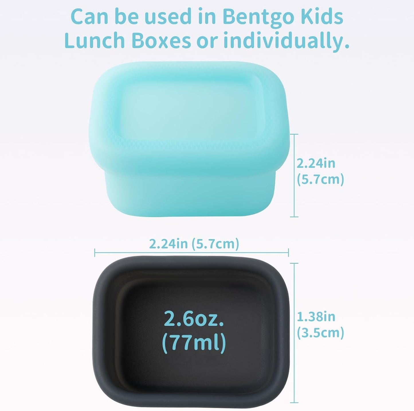 MICEBAY 2-Pack Leak-Proof Salad Dressing Container To Go, Food Grade Silicone Sauce Containers for Bentgo Lunch Box, Reusable Condiment Cups with Lids for Small Snacks - 2.6 oz (Sky Blue & Black)