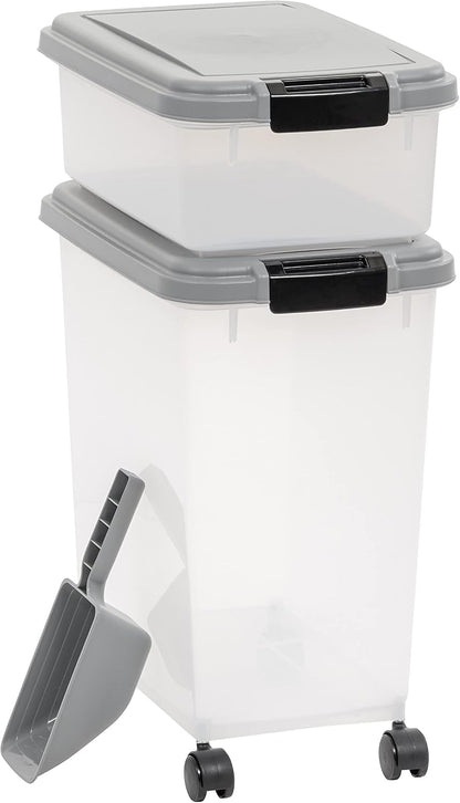 Amazon Basics Airtight Pet Food Storage Container with Scoop, BPA Free, Removable Wheels, 69 QT, Gray