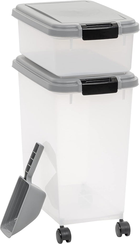 Amazon Basics Airtight Pet Food Storage Container with Scoop, BPA Free, Removable Wheels, 69 QT, Gray