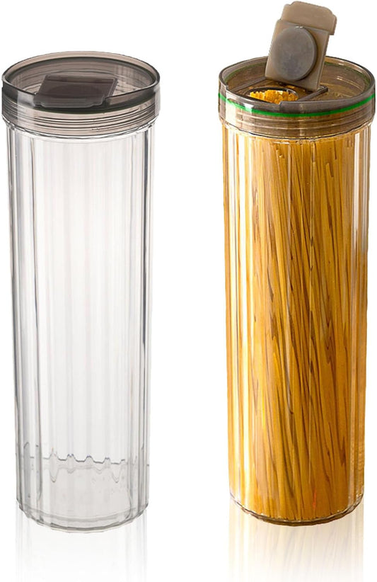Airtight Spaghetti Container Storage Clear Pasta Holder Organizer | Eleven Inch Vertical Pasta Storage Canister Fits Full Length Noodles Cereal Rice Two Pack