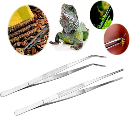 Kitchen Long Tweezers Set, LEEFONE 2 PCS 12 Inch Stainless Steel Food Tweezers with Precision Serrated Tips for Cooking & Baking (Straight + Curved)