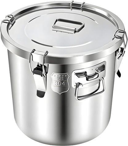 25lb Stainless Steel Containers with Lids, 12L/3.1gal 304 Stainless Steel Storage Containers, Metal Bird Seed Storage Container for Rice Flour Sugar Grain Coffee Bean Kitchen Jar