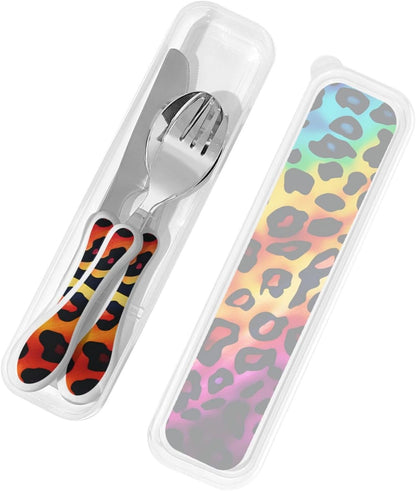 3-Piece Kids Silverware Set With Storage Case, Stainless Steel Reusable Children Safe Knife Spoon Fork Set Blue Active Girl Running Sunset Children Flatware Set For Kids Lunch Box - Colors B