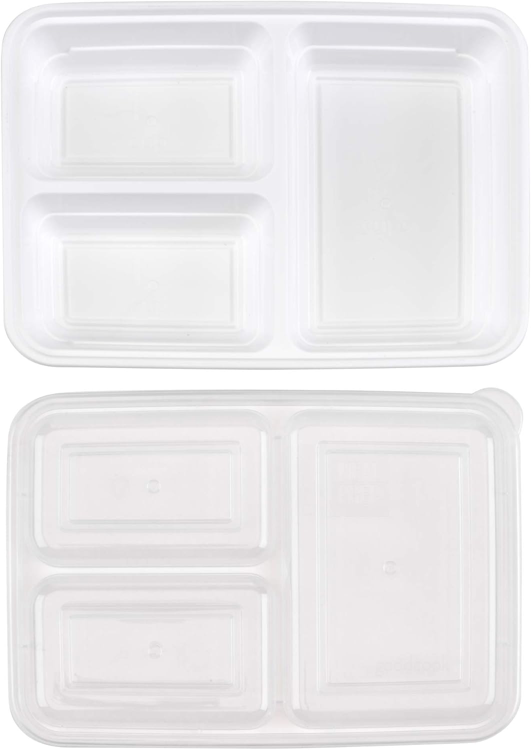 GoodCook Food Storage Containers for Meal Prep Rectangle Three Compartments & Made without BPA, 20-Piece, White