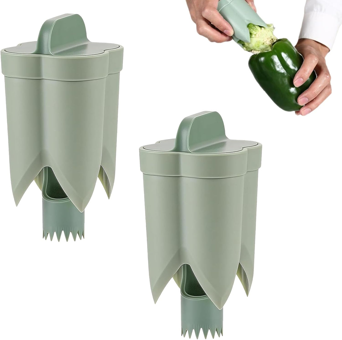 2 Pcs Pepper Corer,Pepper Seed Corer Remover,Bell Pepper Core Cutter Deseeder, 2 In 1 Fruit & Vegetable Core Tools For Kitchen Family Camping Bbq