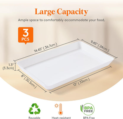 Lifewit Plastic Serving Tray for Party Supplies, 15" x 10" White Trays for Serving Food, Reusable Large Platter for Buffet, Fruit, Dessert, Snack, Veggie, Kitchen and Outdoor Use, Rectangle, 10 Pcs