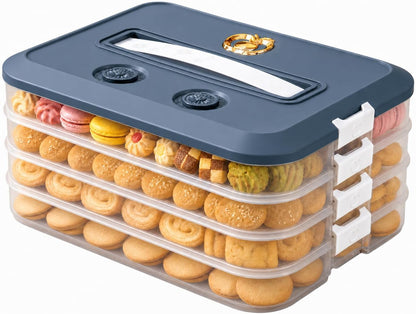 LOEZ 4 Tier Stackable Food Storage Containers, Clear Baked Goods Container for Cookies, Muffins, Macarons and Pizza, Dessert Carrier with Lid (White)