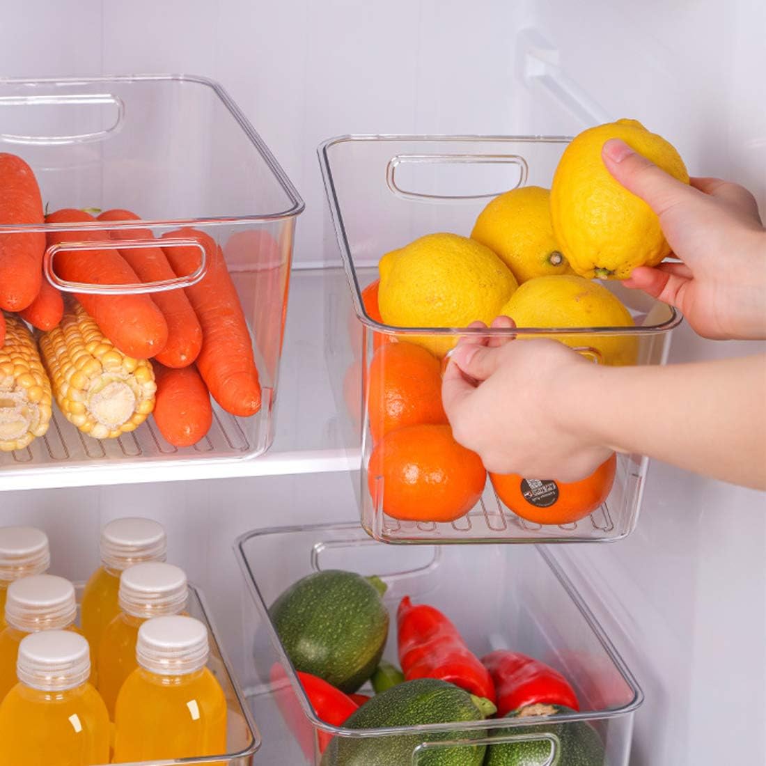 Xicennego Refrigerator Organizer Bins Set of 3, Clear Plastic Storage Bins for Pantry, Fridge Organizer Set , Storage Organizer Bins for Fridge, Freezer, Kitchen Cabinet, Pantry