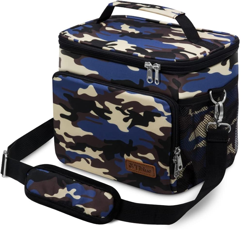 Tiblue Insulated Lunch Bag for Women/Men, Reusable Lunch Box for Office Work School Picnic,Leakproof Freezable Cooler Bag with Adjustable Shoulder Strap for Kid/Adult(Medium, Black & White Stripes)