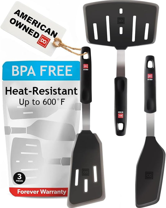 DI ORO Spatulas for Kitchen Use - Forever Warranty - 600°F Heat-Resistant Silicone - Turner Spatula Set for Cooking - BPA Free Wide Pancake Spatulas - Egg Flippers for Nonstick Cookware Safe (3pc)