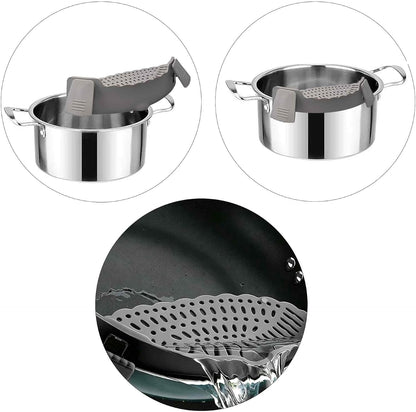 Blue Silicone Clip On Strainer, Universal Pot Colander for Draining Pasta, Vegetables and Kitchen Cooking