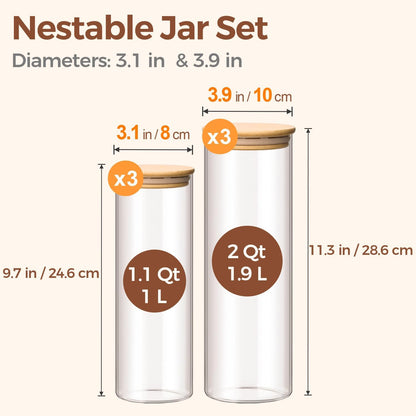 ComSaf Glass Storage Containers with Lids 1 Qt, Set of 6 Food Storage Jars
