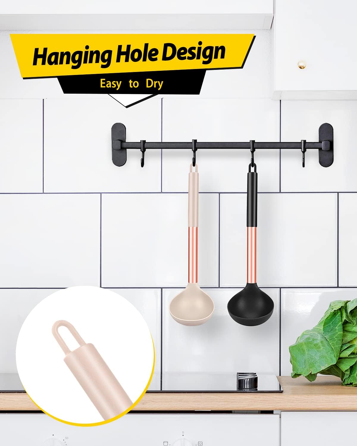 Pack of 2 Ladle Spoon,Silicone Large Spoon for Soup,Non Stick Kitchen Utensils with High Heat Resistant,BPA Free Perfect Kitchen Tools for Cooking, Stirring,Serving Soups (BLACK-WHITE)