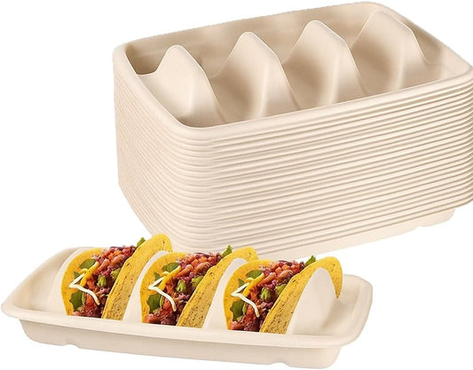 Disposable Taco Holder for Party Taco Plates: 20 PCS Premium Paper Taco Plates with Dividers, Tray Stand for 3 Tacos, Standard Size Taco Holders Tray Stand Bar Serving Set Decorations Supplies