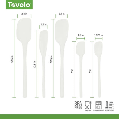 Tovolo Flex Core 5 Piece Silicone Spatula Set Heat Resistant All Silicone Utensils Include Non Stick Spatula Spoonula Jar Scraper, Dishwasher Safe BPA Free Spatulas for Baking Mixing, White
