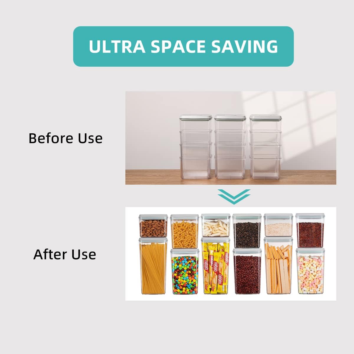 Ankou Airtight Container Set - (380ml 4 Pcs) Stackable One Button Openning Food Containers for Snacks Candy Salt Herbs Spices BPA-Free Tranparent (0.32 QT * 4)