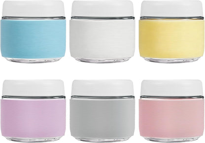 16 oz (6 Pack) Overnight Oats Containers with Airtight Lids and Silicone Sleeves, Leakproof Glass Meal Prep Containers, Wide Mouth Cookie Jars for Yogurt Chia Salad Smoothies Snacks
