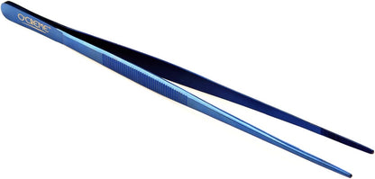 O'Creme Stainless Steel Precision Kitchen Tweezer Tongs with Serrated Tips for Gripping (10" Curved, Silver)