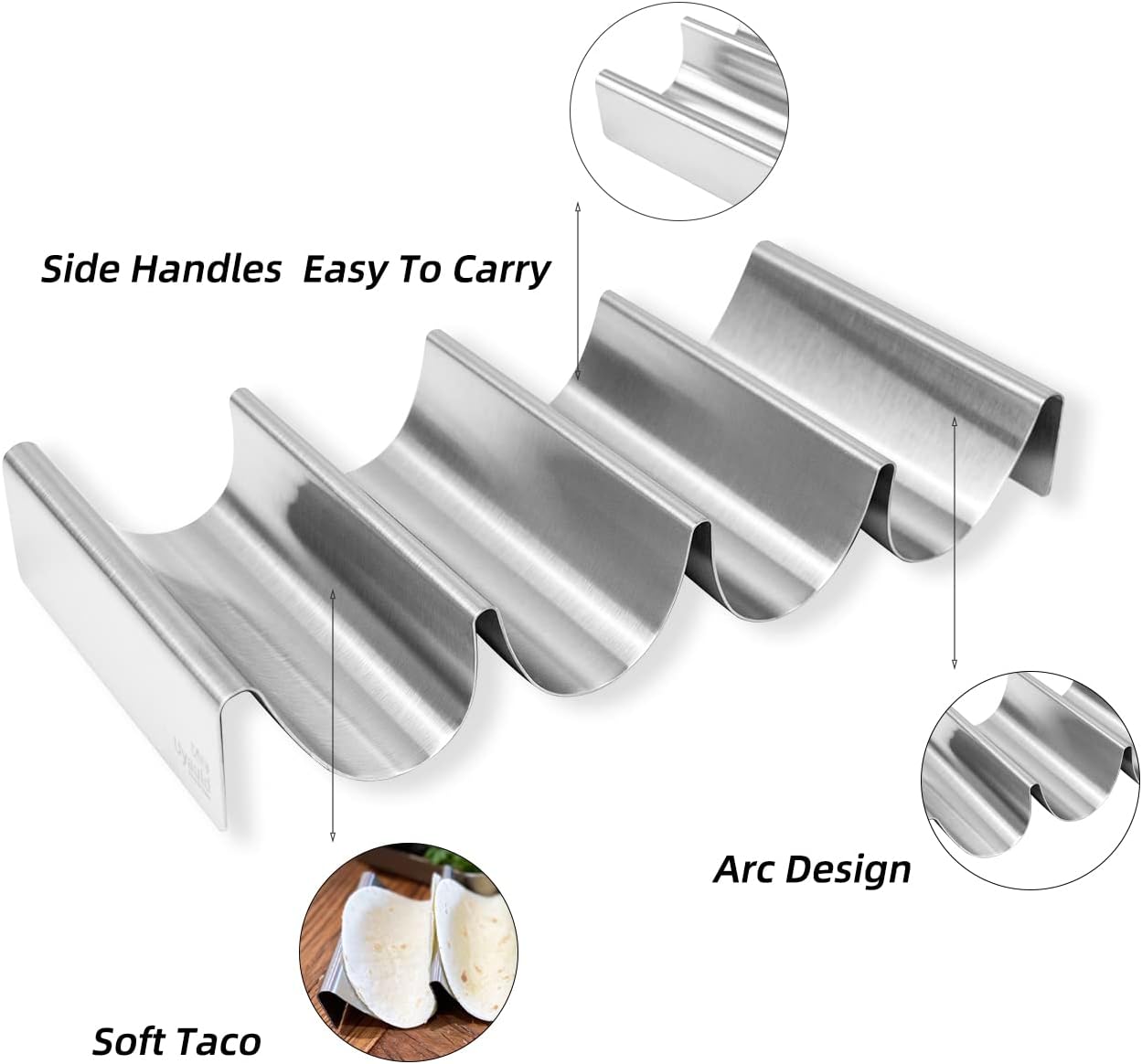 Stainless Steel Taco Holder, U Shape Taco Serving Tray Tool, Premium Wave Taco Rack Stand Set of 2, Holding 4 Soft or Hard Tacos (2)