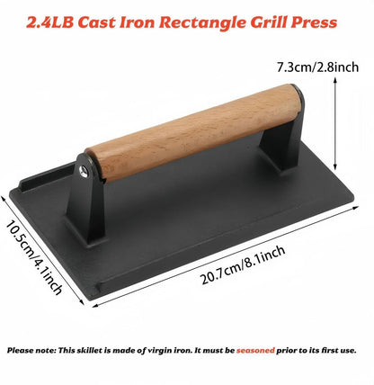 Grill Weight Press Cast Iron, 2.4LB Rectangle Meat Weight Bacon Smash